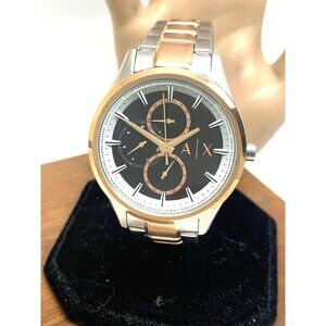 Armani Exchange Men's Watch AX1882 Quartz Black Dial Rose Gold Silver Steel 42mm